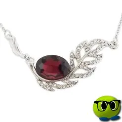 Collier Fantaisie Argenté à Pendentif Feuille En Strass Et Faux Cris - Mrbulle