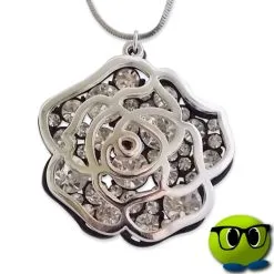 Long Collier Splendide Argenté à Pendentif Rose - Mrbulle -Magasin De Décoration 5919 photo