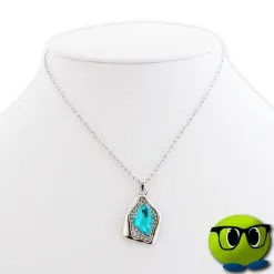 Collier à Pendentif Argenté Strass Et Fausse Pierre Bleue Turquoise - Mrbulle -Magasin De Décoration 5950 photo