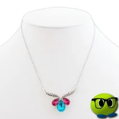 Joli Collier à Pendentif Strass Et Fausse Pierre Bleu Et Rose - Mrbulle -Magasin De Décoration 6044 photo